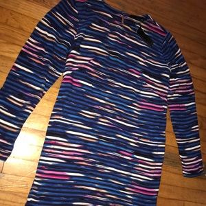 Blue Pink Long Sleeve High Neck Mid Dress Medium